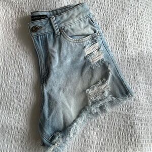 Distressed denim shorts